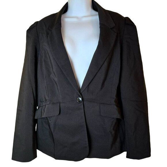 ELLE Classic Black Button Front Blazer Womens Sz 16 Jacket Long Sleeve Lined - Picture 1 of 13